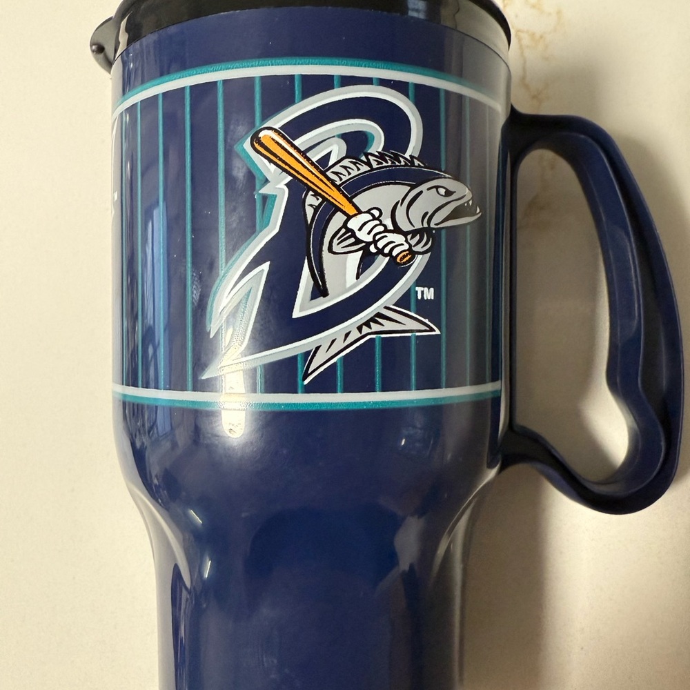 VTG Rare Bridgeport Bluefish 16oz Travel Cup Mug defunct Baseball Team USA Made